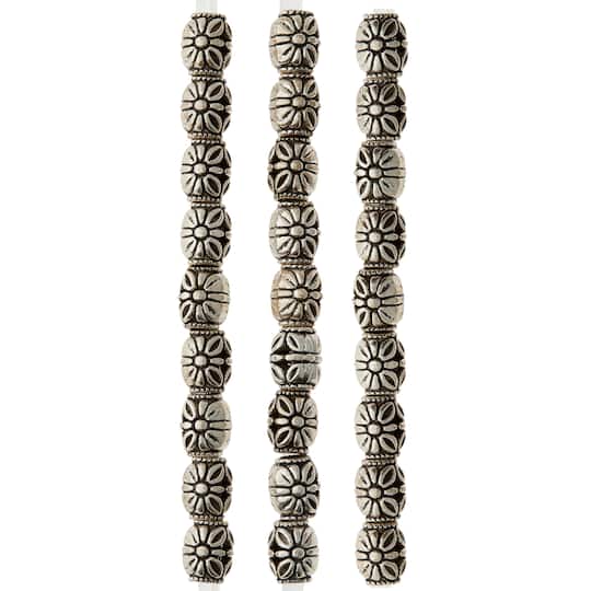 12 Pack: Silver-Plated Antique Flower Round Beads, 10mm by Bead Landing™